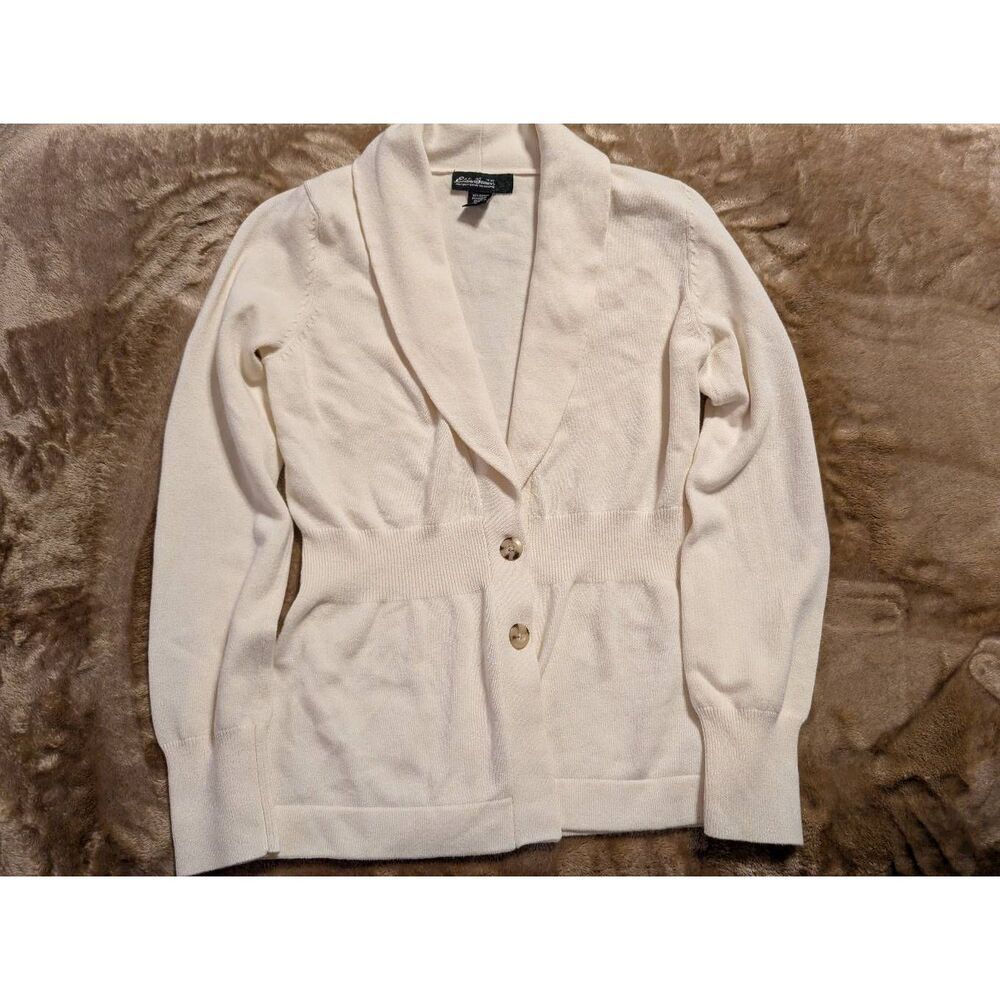 Eddie Bauer Cashmere Blend Button Cardigan, Ivory, Small, Worn Once